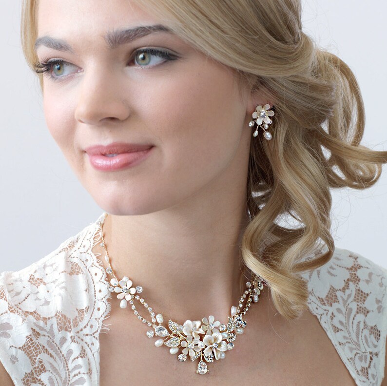 Floral Gold Jewelry Set Gold Bridal Jewelry Gold Wedding Etsy