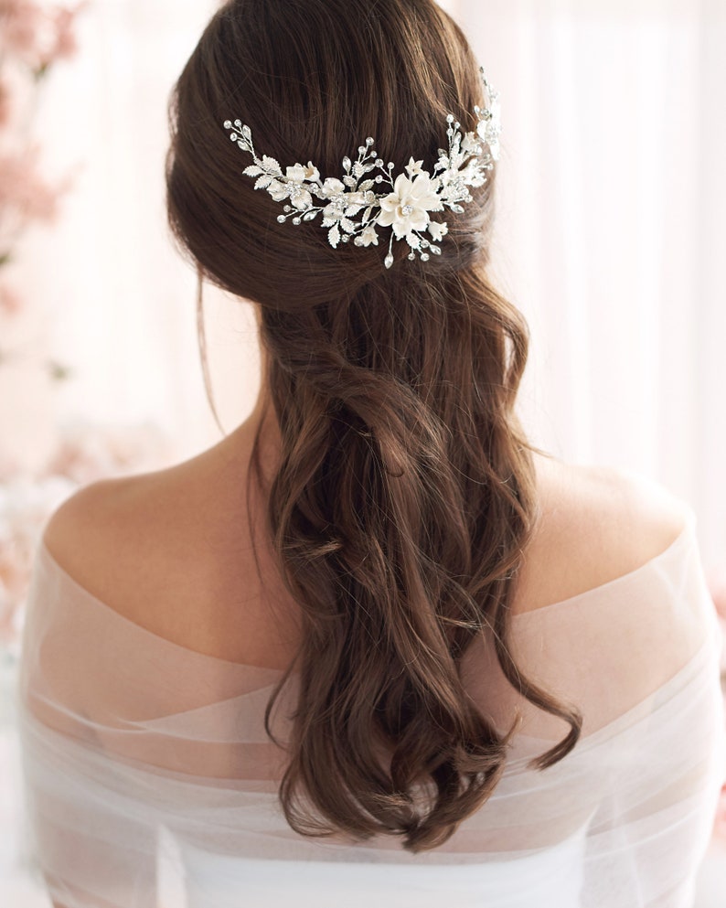 Bridal Hair Accessory Floral Bridal Comb Bridal Headpiece Bridal Hair Piece Ivory Flower Hair Comb Flower Comb for Bride 2303 image 3