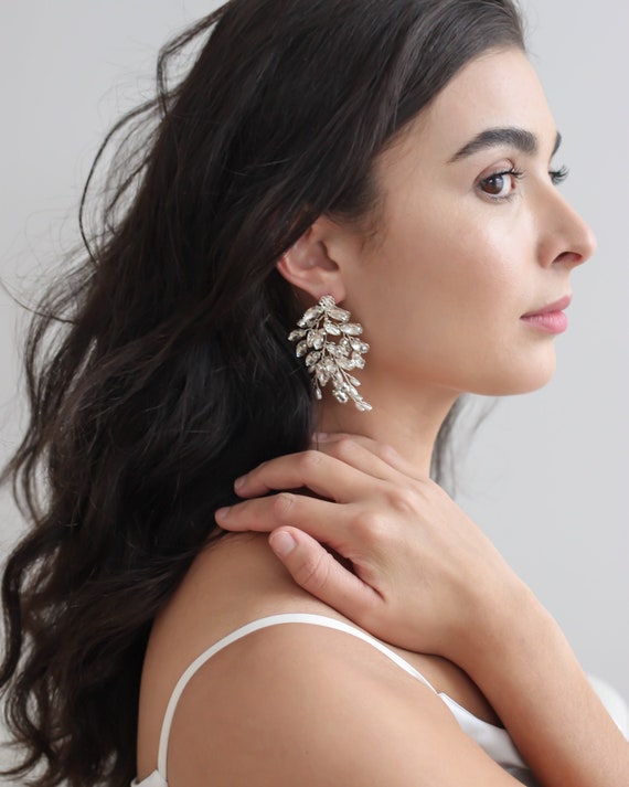 Floral Statement Earrings Crystal Wedding Earrings Statement Wedding Earrings Floral Jewelry Rhinestone Earrings Wedding Earrings 4309 Etsy Canada