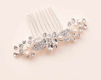 Pearl Bridal Comb • Petite Wedding Hair Comb • Bridal Headpiece •  Silver Wedding Comb •  Pearl & Crystal Bridal Comb • 2515