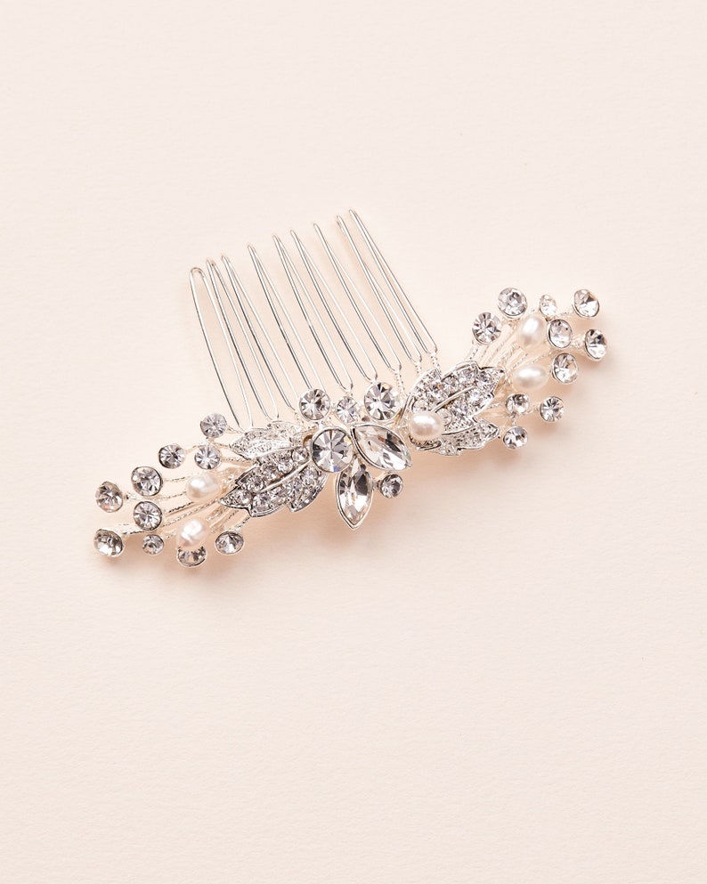 Pearl Bridal Comb Petite Wedding Hair Comb Bridal Headpiece Silver Wedding Comb Pearl & Crystal Bridal Comb 2515 image 1