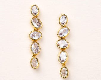 Modern CZ Earrings • Asymmetrical Wedding Jewelry • Gold Bridal Statement • 4547