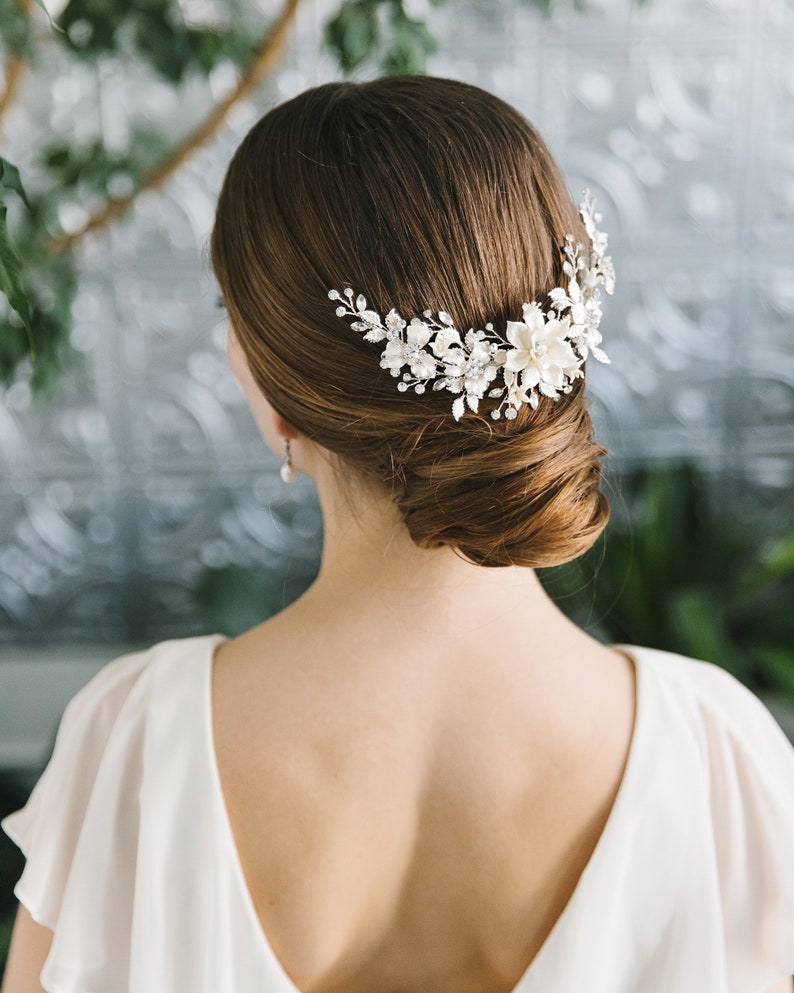 Bridal Hair Accessory Floral Bridal Comb Bridal Headpiece Bridal Hair Piece Ivory Flower Hair Comb Flower Comb for Bride 2303 image 8