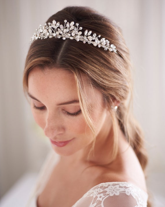 Pearl Crystal Wedding Tiara Bridal Pearl - Etsy