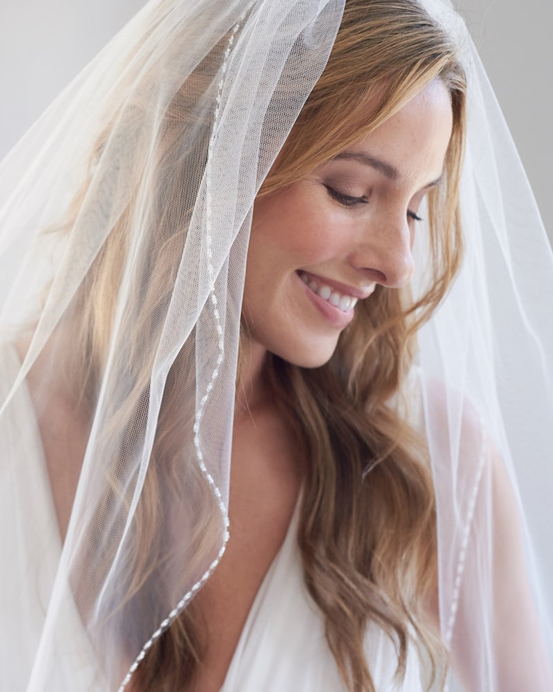 Beaded Wedding Veil Bridal Veil With Beading Beaded Edge - Etsy