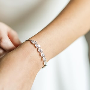 Floral Wedding Bracelet, CZ Floral Bridal Bracelet, Crystal Wedding Bracelet, Floral Bridal Bracelet, Wedding Bracelet, Adjustable ~ JB-4859