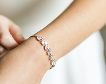 Floral Wedding Bracelet, CZ Floral Bridal Bracelet, Crystal Wedding Bracelet, Floral Bridal Bracelet, Wedding Bracelet, Adjustable ~ JB-4859