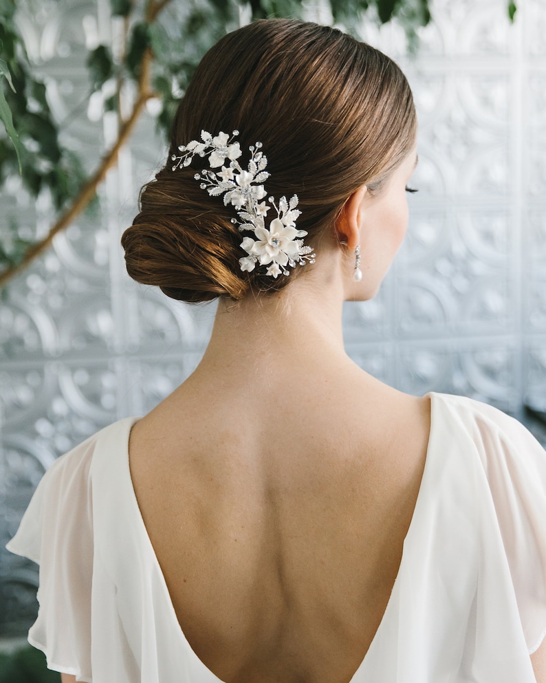 Ivory Floral Hair Clip, Bridal Hair Accessory, Bridal Hair Clip, Floral Bridal Clip, Wedding Headpiece, Bridal Hair Piece, Hair Clip 2274 image 2