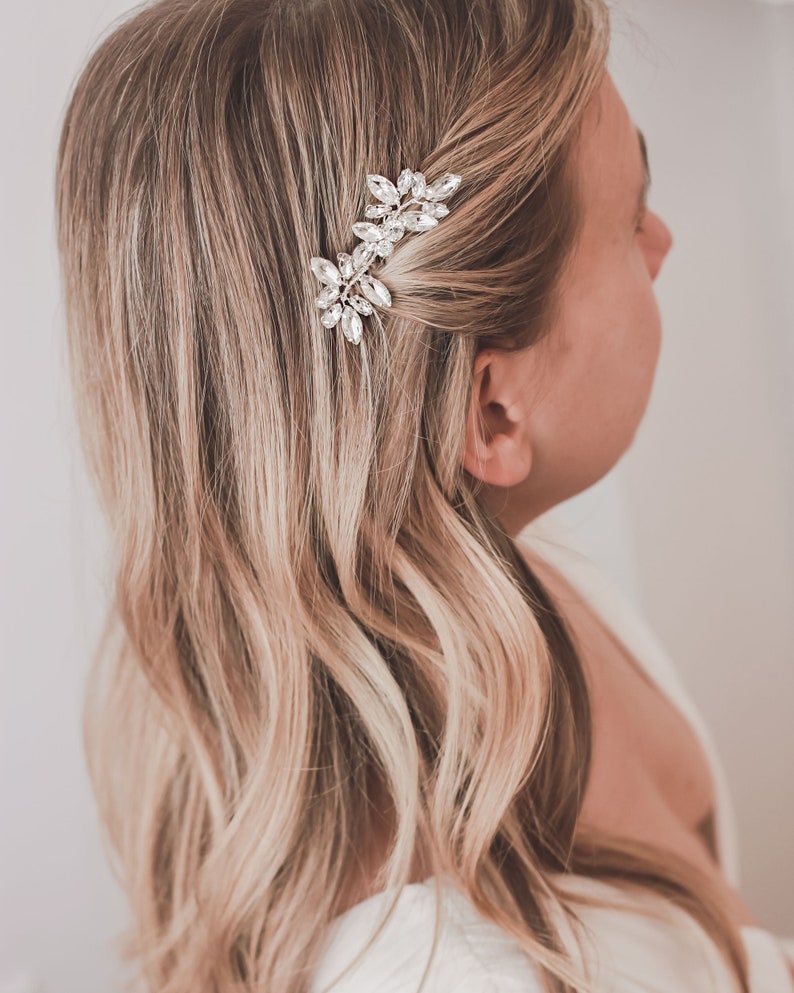 Peine de pelo de novia de cristal, peine de pelo de boda de diamantes de imitación florales, peine de novia floral, peine de pelo de boda pequeño, accesorios para el cabello de novia 2466 imagen 5