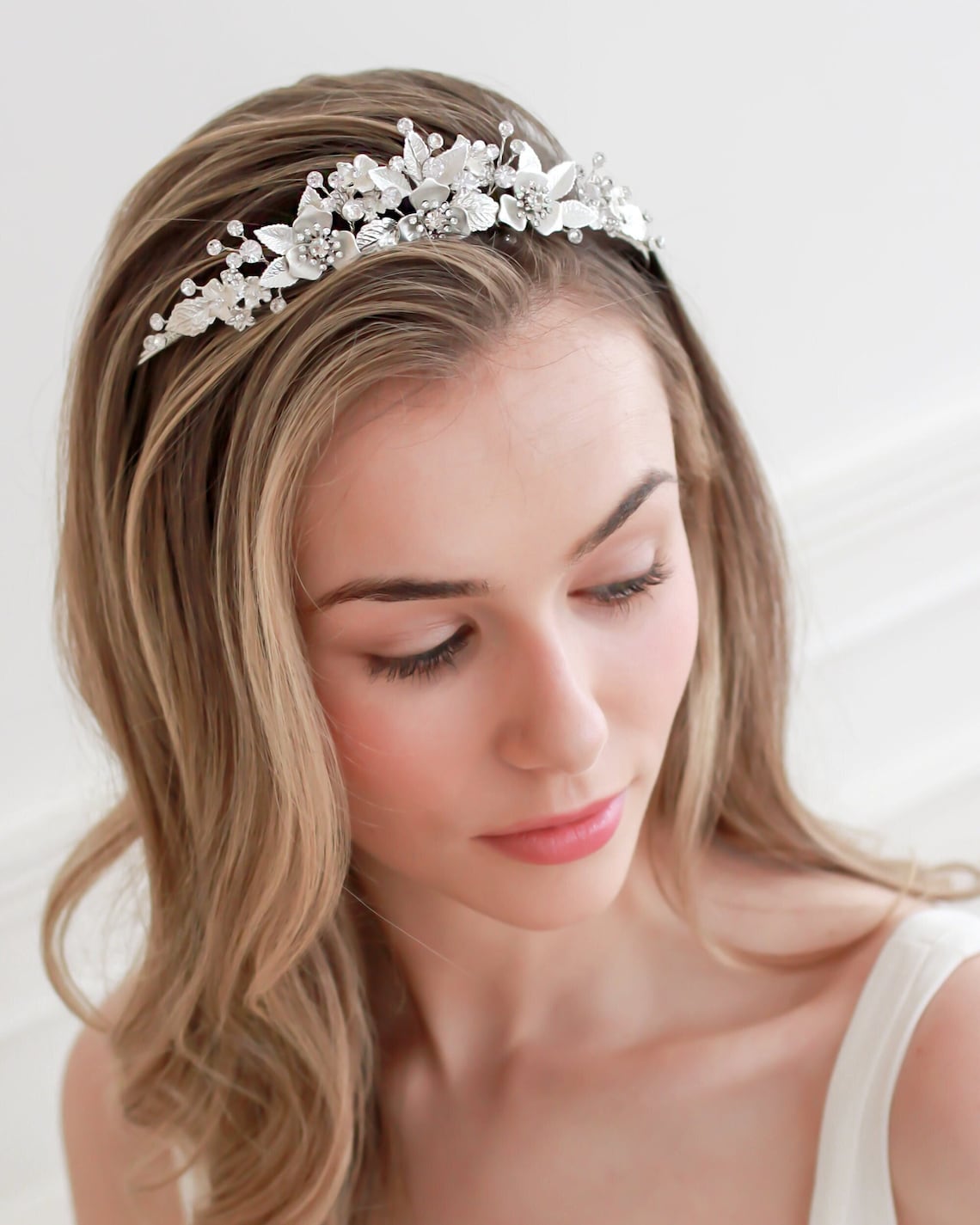 Floral Wedding Tiara Flower Bridal Crown Floral Wedding Etsy