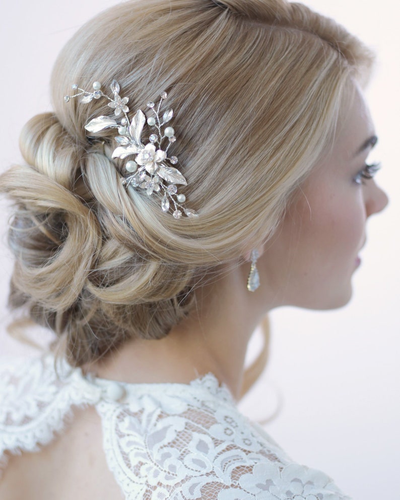 Wedding Hair Clip Bridal Hair Clip Pearl & Floral Bridal image 3