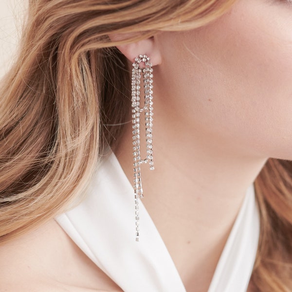 Crystal Statement Dangle Earrings · Silver Dangle Earrings · Crystal Duster Earrings · Crystal Wedding Earrings · Bridal Earrings · 4407