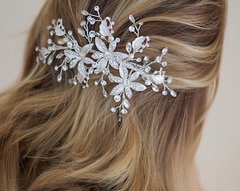 Crystal Wedding Hair Comb • Bridal Hair Comb • Floral Hair Comb • Bridal Hair Accessories • Wedding Headpiece • Flower Hair Piece • 2495