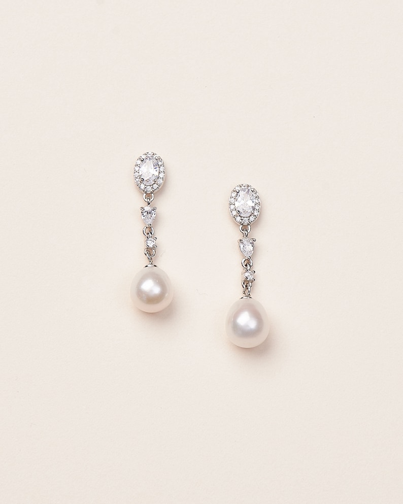 CZ Pearl Wedding Earrings, Freshwater Pearl Bridal Earrings, Pearl CZ Bridal Drop Earrings, Wedding Earrings, CZ Drop Wedding Earrings4285 image 2