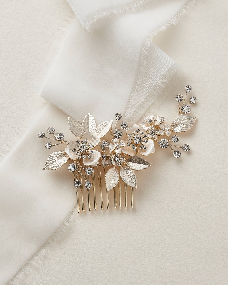 Floral Bridal Comb, Floral Wedding Hair Comb, Bridal Hair Comb, Floral Bridal Hair Accessory, Wedding Hair Accessory, Floral Comb 2437 Gold