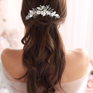 Floral Crystal & Pearl Comb, Crystal Wedding Comb, Bridal Hair Comb, Floral Hair Comb, Pearl Hair Comb, Floral Hair Comb TC-2299 image 3
