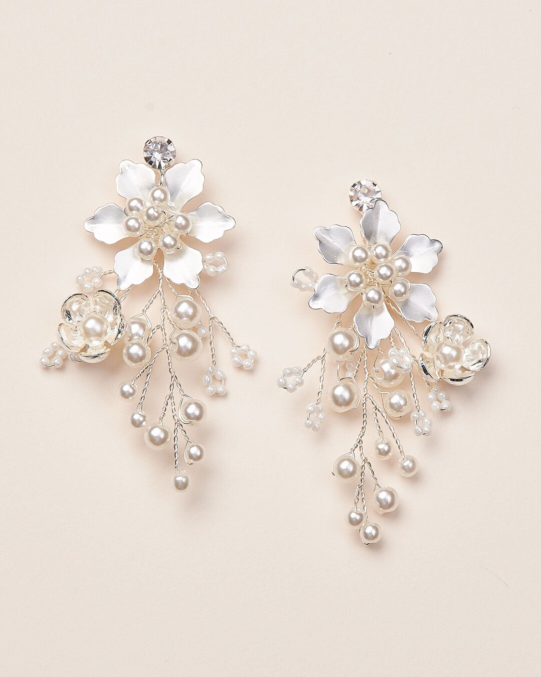 Pearl Wedding Earrings, Floral Earrings, Pearl Bridal Earrings, Pearl ...