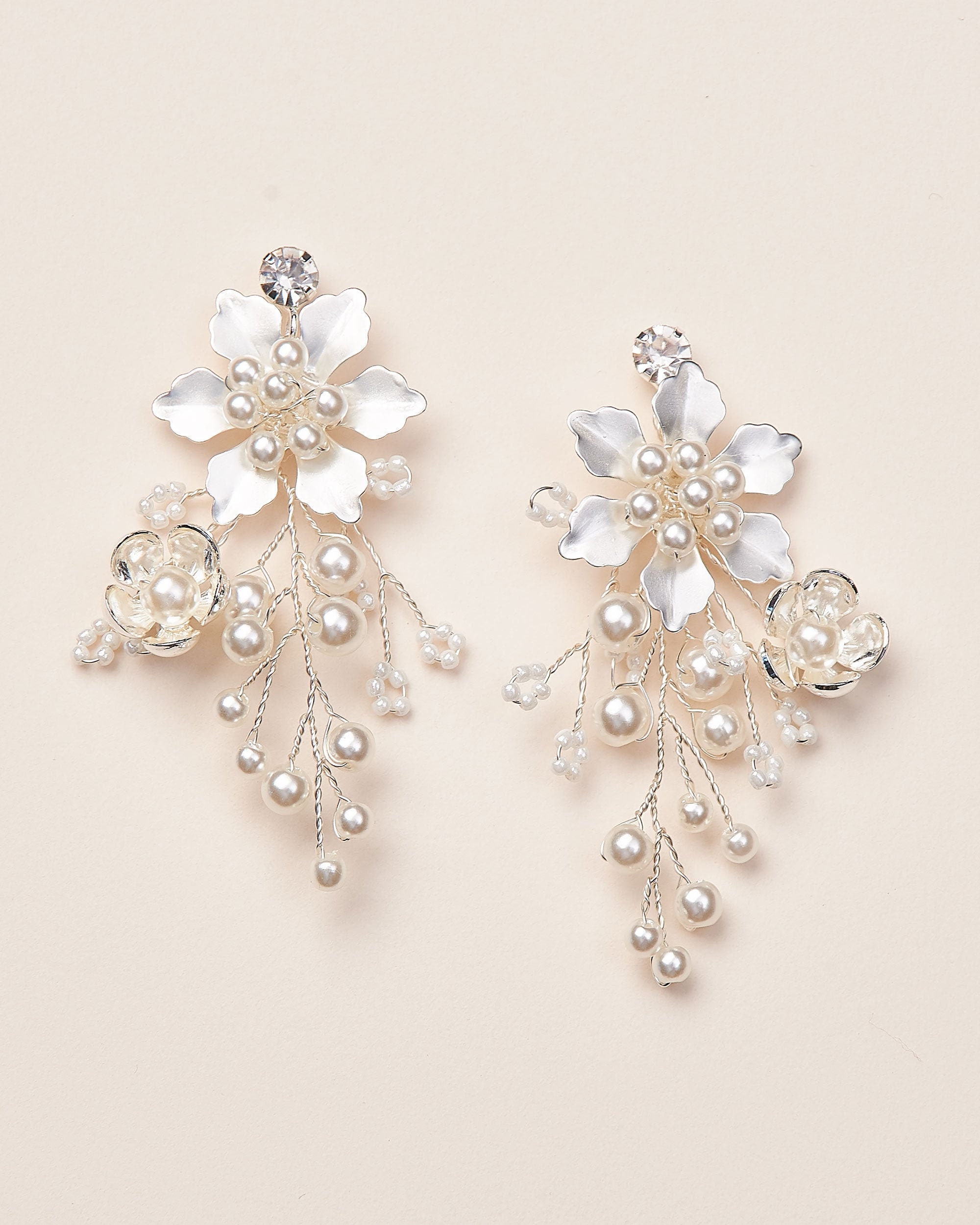 Pearl Wedding Earrings Floral Earrings Pearl Bridal | Etsy
