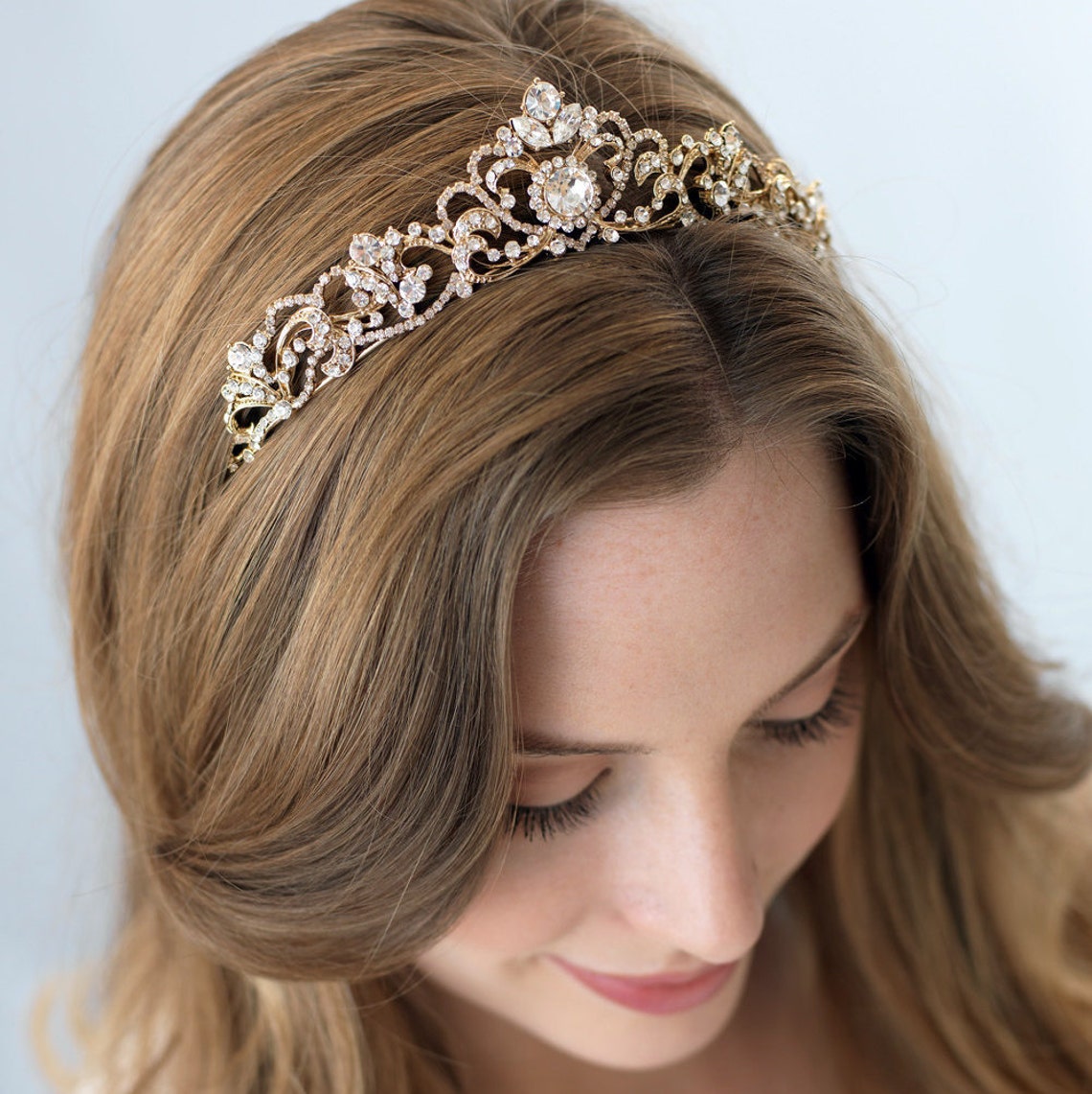 Gold Rhinestone Wedding Tiara Royal Bridal Crown Gold Etsy