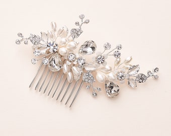 Floral Bridal Comb, Pearl & Crystal Wedding Comb, Bridal Comb, Freshwater Pearl Comb, Wedding Comb, Floral Bridal Hair Comb, Weddings~2453