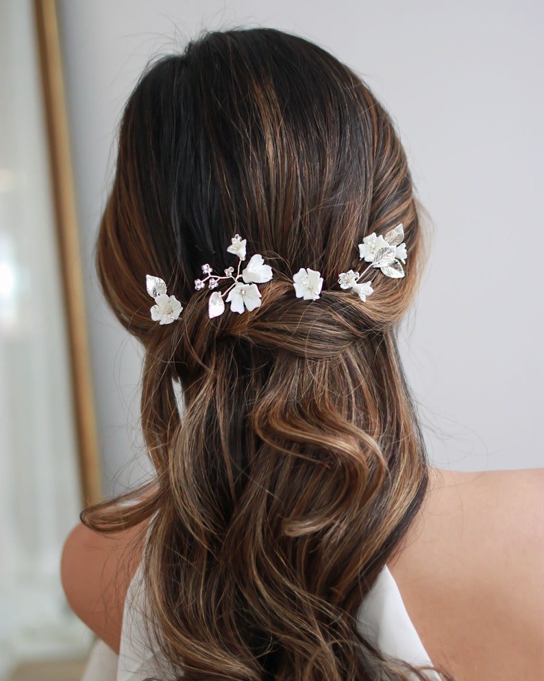 Floral Bridal Hair Pin, Flower Wedding Hair Pin, Rhinestone Hair Pin, Bridal Hairpin, Hair Pin for Wedding, Bridal Hair Accessory 2860 image 5