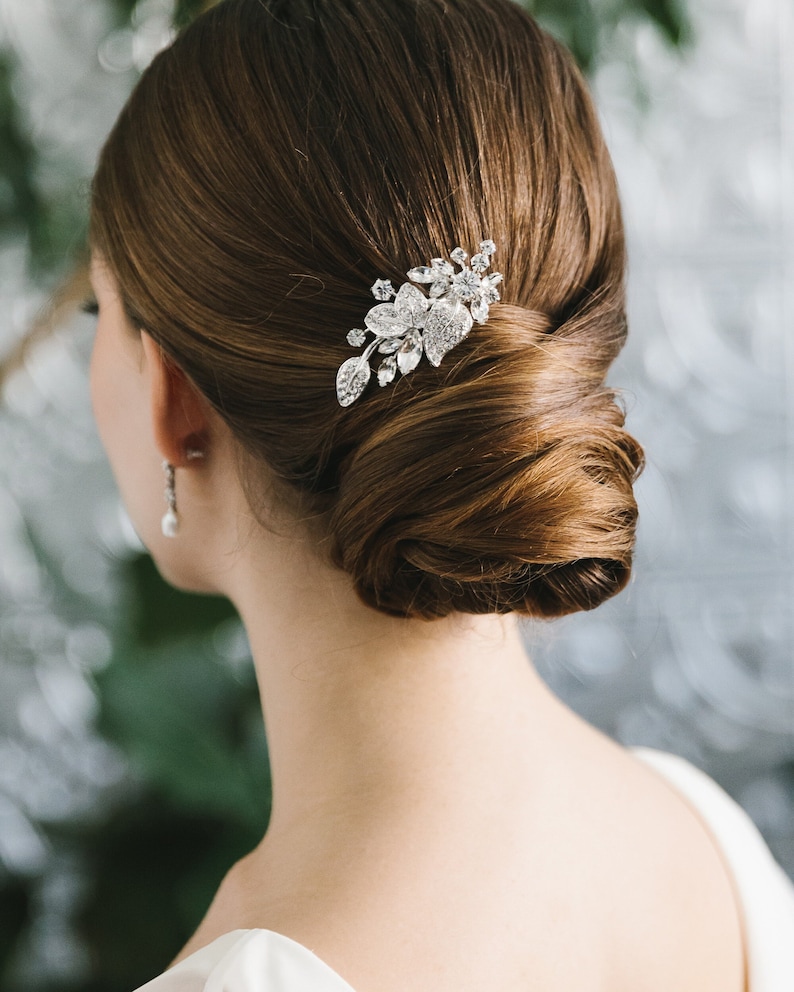 Crystal Bridal Clip Floral Wedding Clip Bridal Hair Accessory Crystal Wedding Headpiece Floral Hair Piece Wedding 2527 image 1