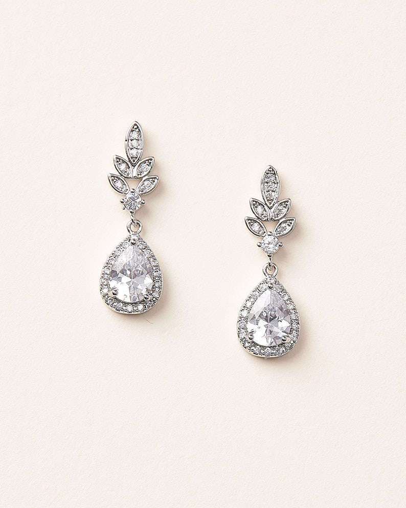 Rhodium Plated Cz Floral Drop Earring For Women main image 1