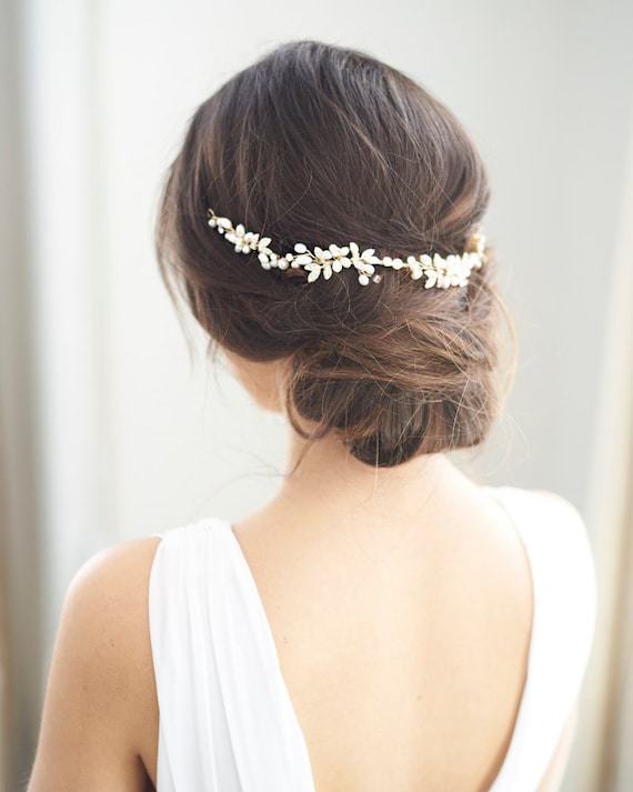 Pearl Floral Wedding Headband, Pearl Headband, Bri