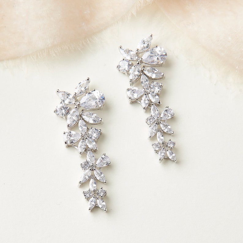 Silver Bridal Earrings CZ Wedding Earrings CZ Earrings - Etsy