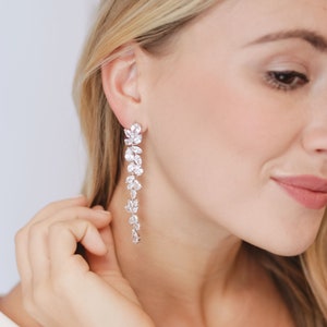 Cubic Zirconia White Gold Plated CZ Circle Tassel Dangle Drop Earrings For Women