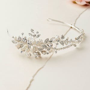 Pearl & Crystal Bridal Headband, Side Wedding Headpiece, Floral Bridal Headband, Floral Wedding Headband, Floral Wedding Hair Accessory3268 image 3