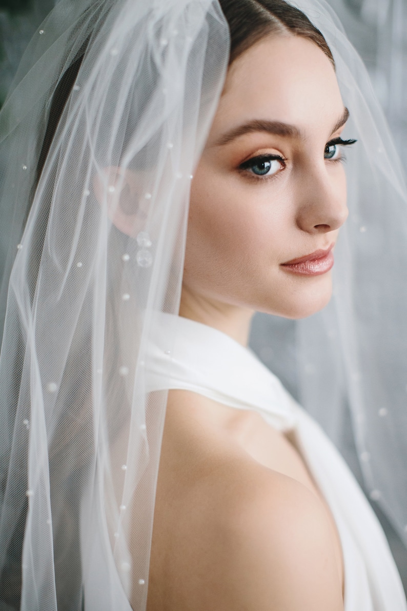 Cathedral Wedding Veil, Scattered Pearl Bridal Veil, Scattered Pearl Wedding Veil, Cathedral Wedding Veil, Ivory Veil, Fingertip Veil 5102 image 2