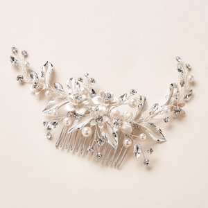 Dos de mariage floral doré, peigne de mariée en perles, peigne de fleurs en or, accessoire de mariage floral, peigne en cristal, peigne en strass doré TC-2326 image 2