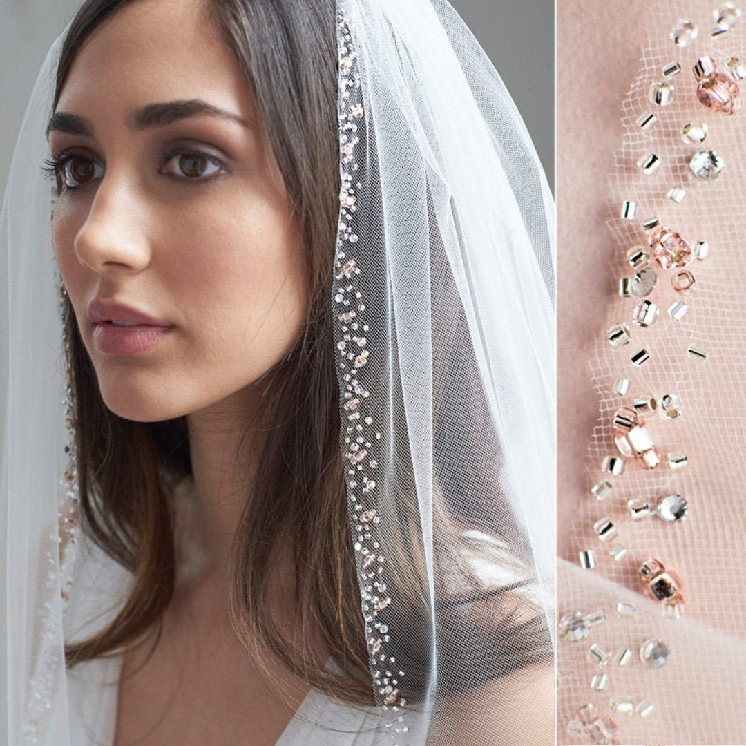 Brides & Hairpins Frances Fingertip Veil with Blusher & Scattered Crystals Retail