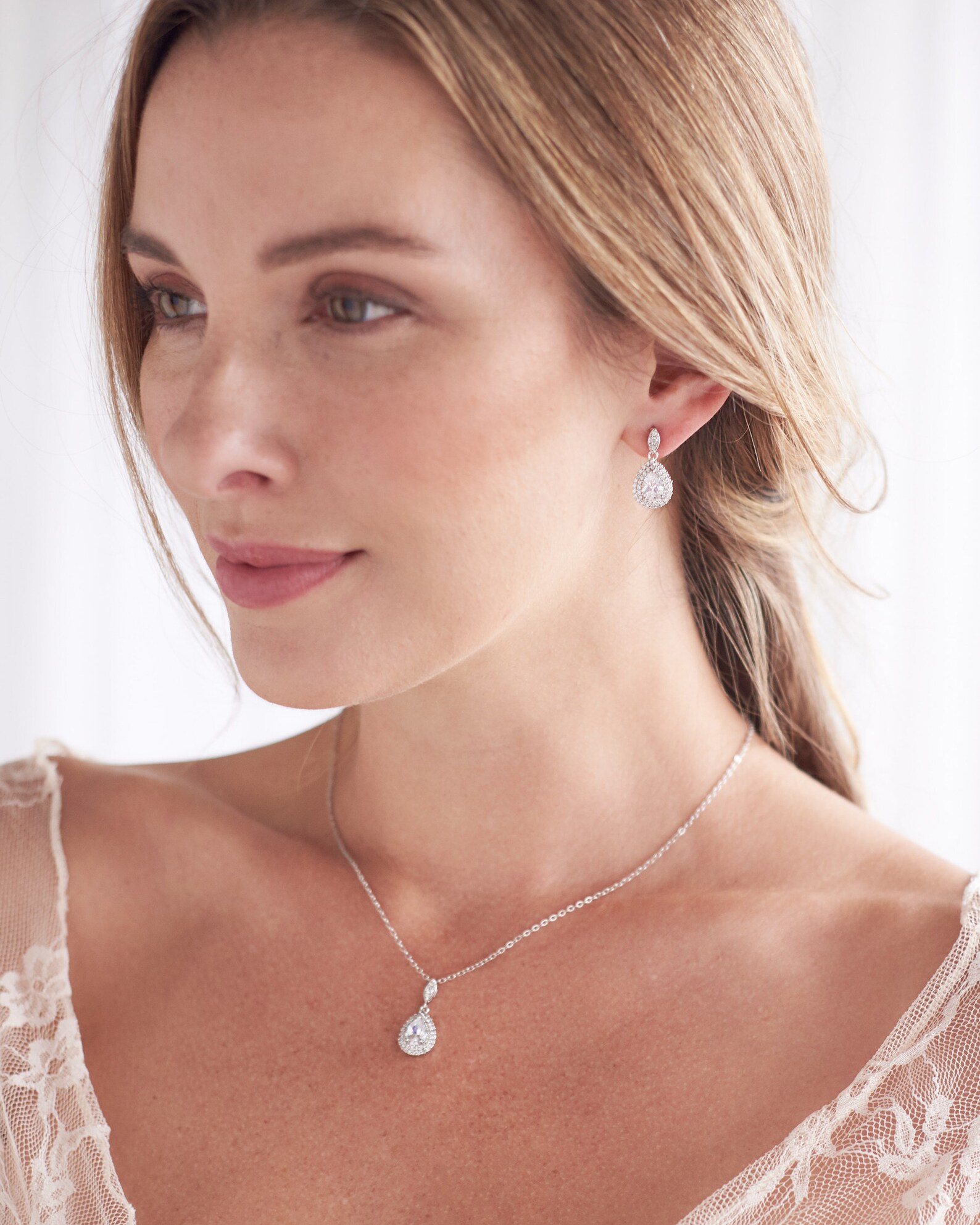 Bridesmaid CZ Jewelry Set MOH Jewelry Set Bridesmaid Pendant Etsy