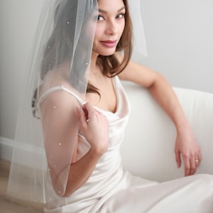 Scattered Rhinestone Wedding Veil, Rhinestone Bridal Veil, Wedding Veil, Ivory Veil, Fingertip Veil, Veil for Bride, Bridal Veil 5103 image 7