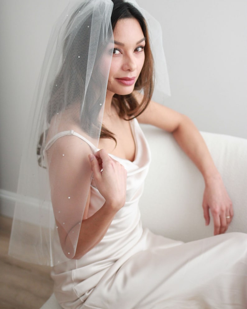 Scattered Rhinestone Wedding Veil, Rhinestone Bridal Veil, Wedding Veil, Ivory Veil, Fingertip Veil, Veil for Bride, Bridal Veil 5103 image 7