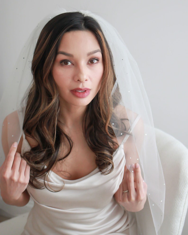 Scattered Rhinestone Wedding Veil, Rhinestone Bridal Veil, Wedding Veil, Ivory Veil, Fingertip Veil, Veil for Bride, Bridal Veil 5103 image 5