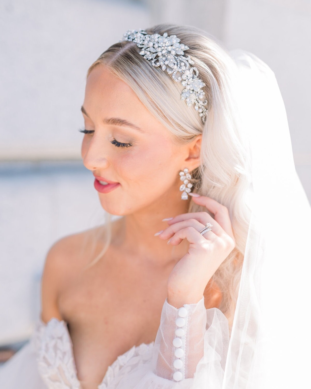 YETTER Wedding Bridal Floral Pearl Green Crystal Maple Pearl Headband Wedding Amazon.com : PrettyLife Green Crystal Bridal Headpiece  main image 4