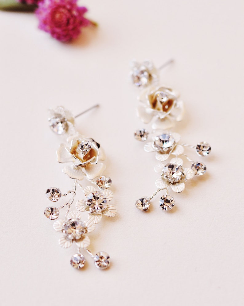 Floral Drop Earrings Floral Crystal Earrings Crystal Floral Etsy