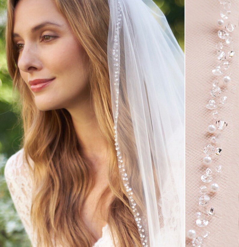 Pearl Cathedral Wedding Veil Crystal Bridal Veil Beaded Etsy