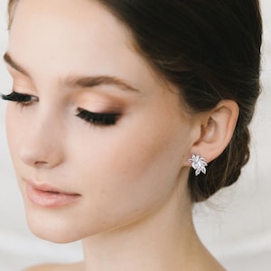 CZ Stud Earrings • Floral Wedding Stud Earrings • Bridal Studs • CZ Wedding Earrings • Bridal Earrings • Wedding Jewelry • Earrings • 4448