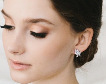 CZ Stud Earrings • Floral Wedding Stud Earrings • Bridal Studs • CZ Wedding Earrings • Bridal Earrings • Wedding Jewelry • Earrings • 4448