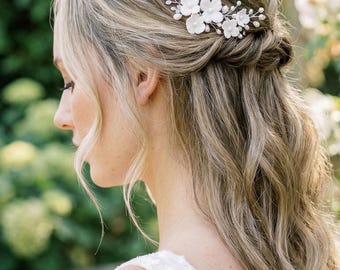 Pearl & Flower Hair Clip • Floral Hair Clip • Flower Hair Accessory • Ivory Wedding Headpiece • Romantic Hair Clip • 2567