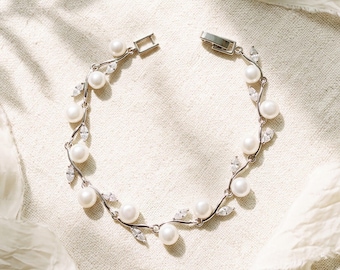 Dainty Freshwater Pearl Bracelet Silver Bridal Jewelry for Wedding Bride ~4947