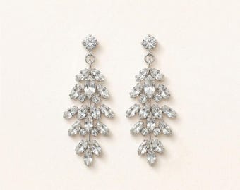 Silver Bridal Drop Earrings • Rhinestone Wedding Jewelry • Statement Earrings • Romantic Bridal Jewelry • 4555