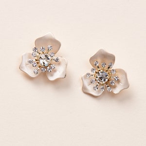 Floral Bridal Stud Earrings Floral Wedding Earrings Flower Stud Earrings Floral Studs Crystal Floral Studs Wedding Studs 4198 image 1