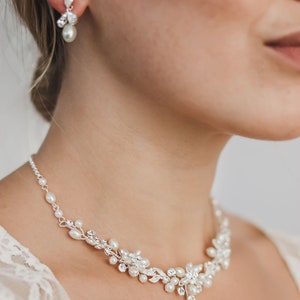 Pearl Jewelry Set, Pearl Bridal Jewelry, Pearl Wedding Jewelry, Rhinestone & Pearl Jewelry Set, Bridal Accessories, Wedding Jewelry JS-1637 image 3