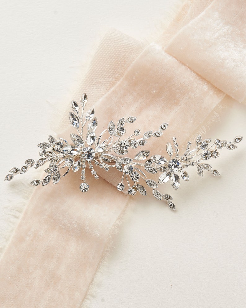 Gold Crystal Wedding Hair Clip, Crystal Bridal Hair Clip, Floral & Crystal Wedding Hair Clip, Bridal Hair Clip, Wedding Hair Clip TC-2432 image 6