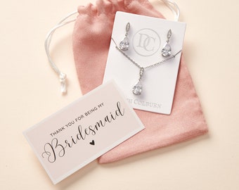 Bridesmaid Jewelry Gift Set • CZ Bridal Party Jewelry • CZ Bridesmaids Jewelry • Crystal Bridesmaid Jewelry Set • MOH Jewelry Gift • 1748